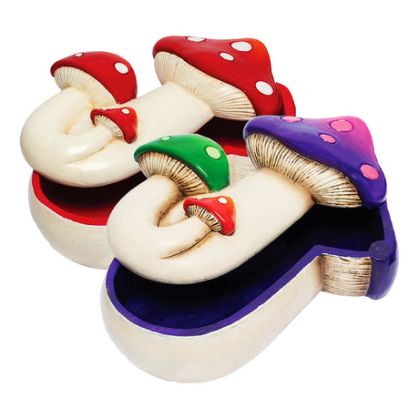 Fujima Triple Mushroom Polyresin Stash Box in Assorted Colors, Top View
