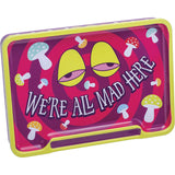 Fujima Trippy Alice Metal Rolling Tray with vibrant colors and 'We're All Mad Here' design, 8"x5.75" size
