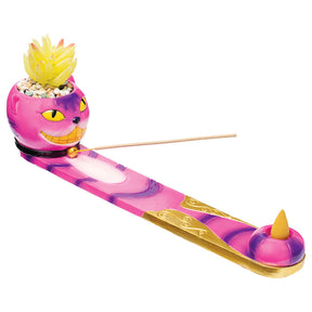 Fujima Trippy Cat Incense Burner, 12.5" with Faux Plant, Assorted Colors, Front View