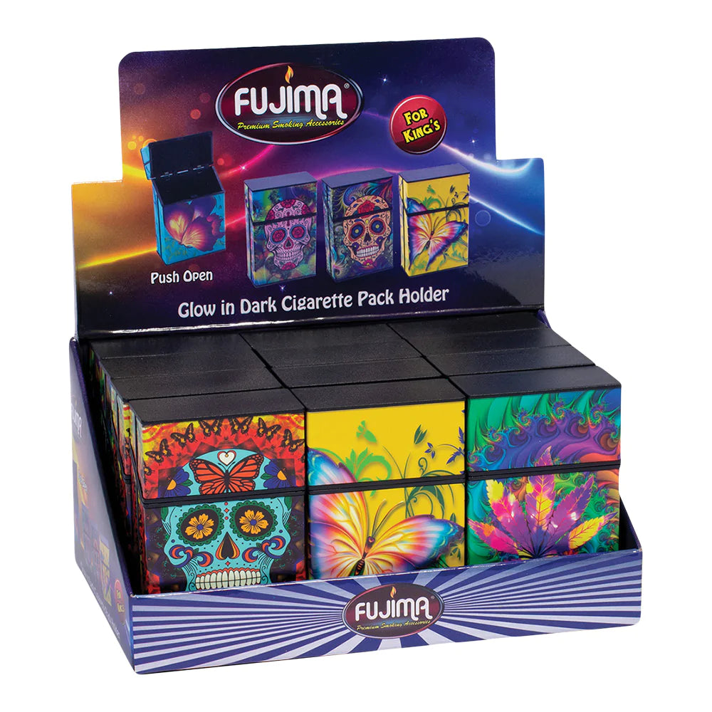 Fujima Trippy Glow Kingsize Cigarette Cases, 12 Pack Display with Vibrant Designs