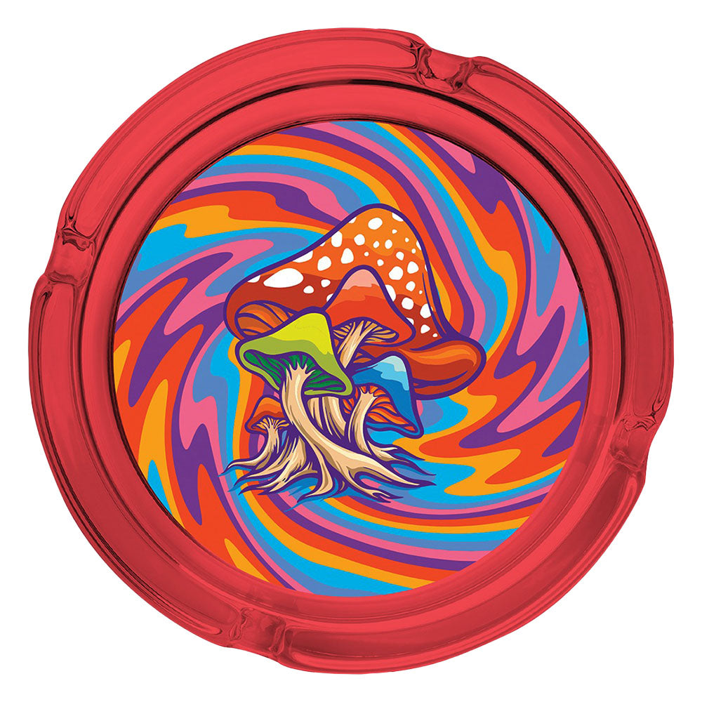 Fujima Trippy Mushroom Glass Ashtray with vibrant psychedelic design, top view
