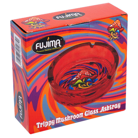 Fujima Trippy Mushroom Glass Ashtray with vibrant psychedelic design, front view on white background