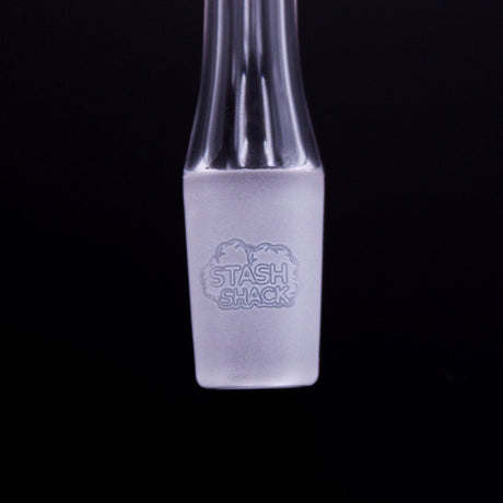 The Stash Shack Full Weld Quartz Banger on black background, close-up logo view