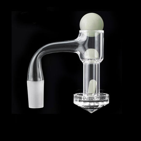 Diamond Bottom Quartz Slurper Banger Set with Glow Balls, front view on a black background