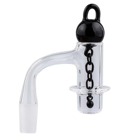 90 Degree 14mm Male Full Weld Halo Blender Quartz Banger with Chained Carb Cap & Terp Pearl