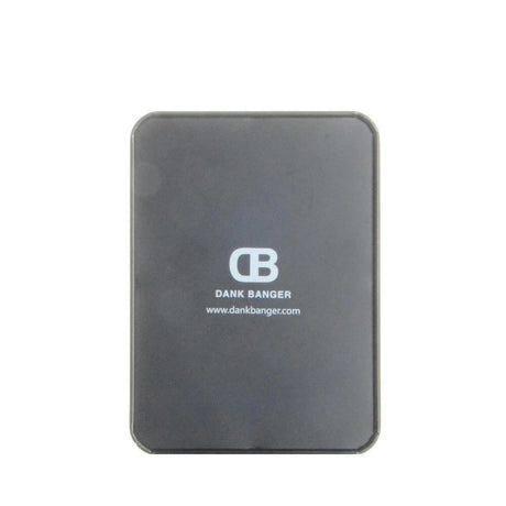 DANK BANGER branded compact metal carrying case for dab rig accessories, front view on white