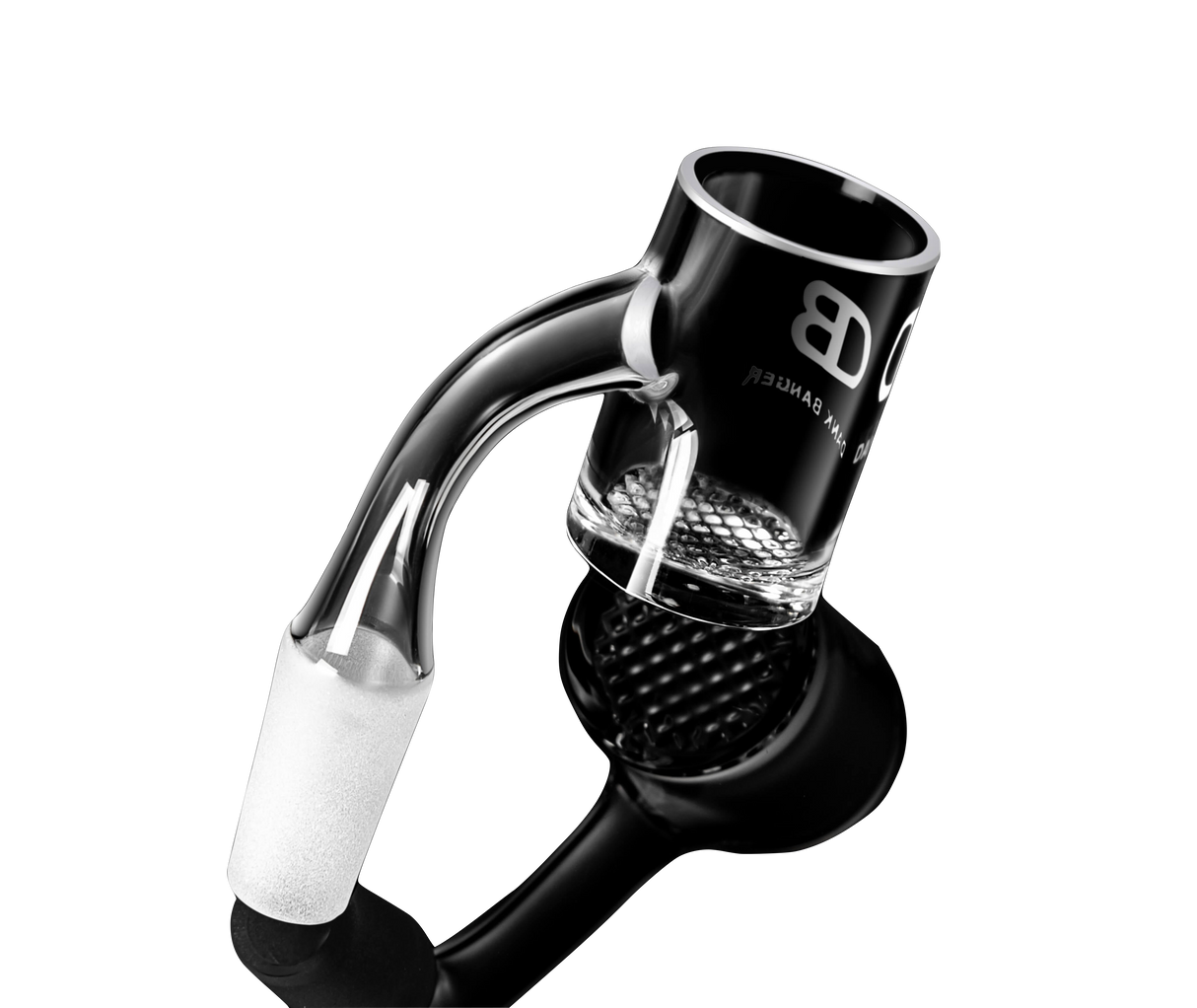 Dank Banger Waffle Bottom Banger Set with Spinning Cap & Terp Pearls, 14.5mm Joint, Angled View