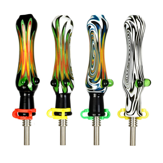 Colorful Fully Worked Wig Wag Dab Straws with Titanium Tips, 5.5" Borosilicate Glass, Front View