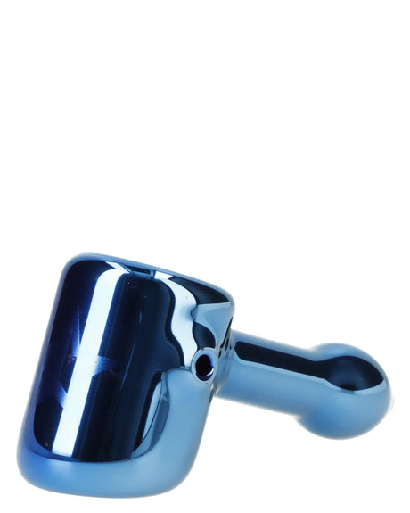 Fumed Blue Hammer Pipe - 4in Borosilicate Glass - Side View for Dry Herbs