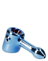 Fumed Blue Hammer Pipe, 4" Borosilicate Glass, Portable Design, Side View on White