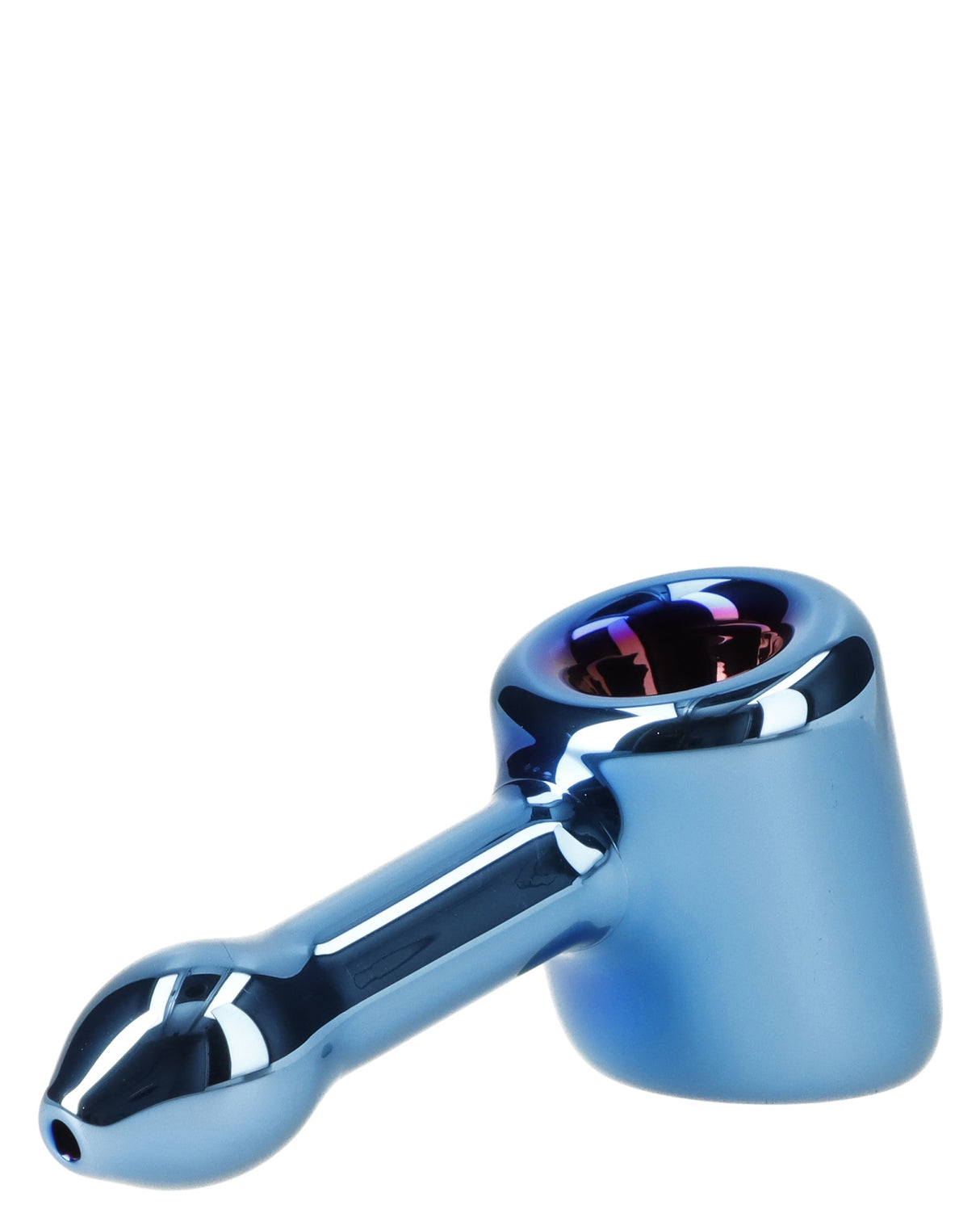 Fumed Blue Hammer Pipe - 4in Borosilicate Glass - Side View on White Background