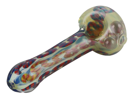 Fumed Color Changing Spoon Pipe with Colored Squiggles, Heavy Wall Borosilicate Glass, Side View