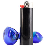 LA Pipes Fumed Galaxy Spoon Pipe in Blue, Small Borosilicate Glass, Side View with BIC Lighter