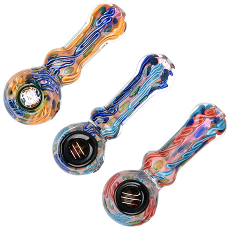 Lustrous Fumed Glass Spoon Pipes in Color Changing Design, 4.25" Length, Top and Side Views