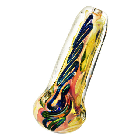 Fumed Glass Spoon Pipe with Colorful Swirl Design, 3.75" Borosilicate, Side View
