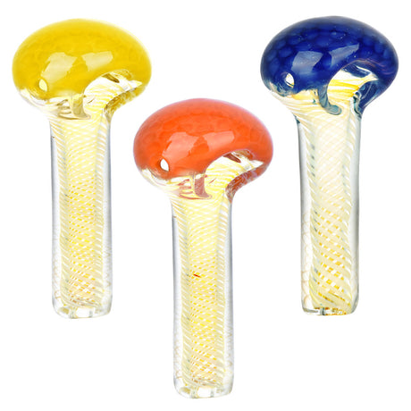 Fumed Honeycomb Spoon Pipes with Spiral Design in Yellow, Orange, and Blue - Front View