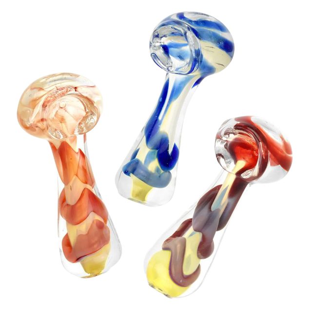 Assorted Fumed Jumbo Swirl Spoon Pipes made of Borosilicate Glass, 3" Length, Angled View