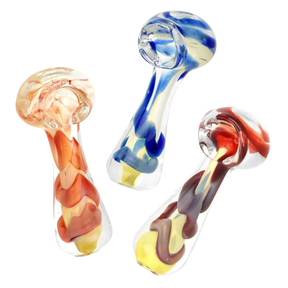 Assorted Fumed Jumbo Swirl Spoon Pipes made of Borosilicate Glass, 3" Length, Angled View