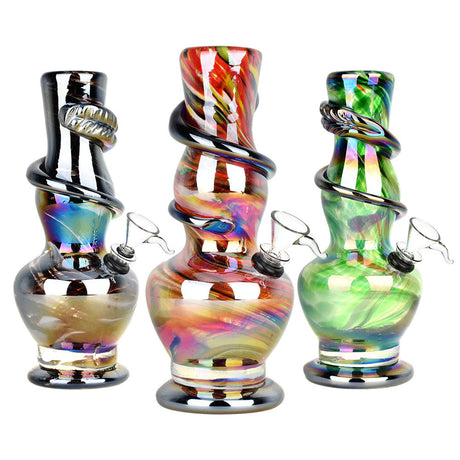 Far Out Glassworks Fumed Spiral Wrapped Soft Glass Water Pipe, 8.5" height, color changing