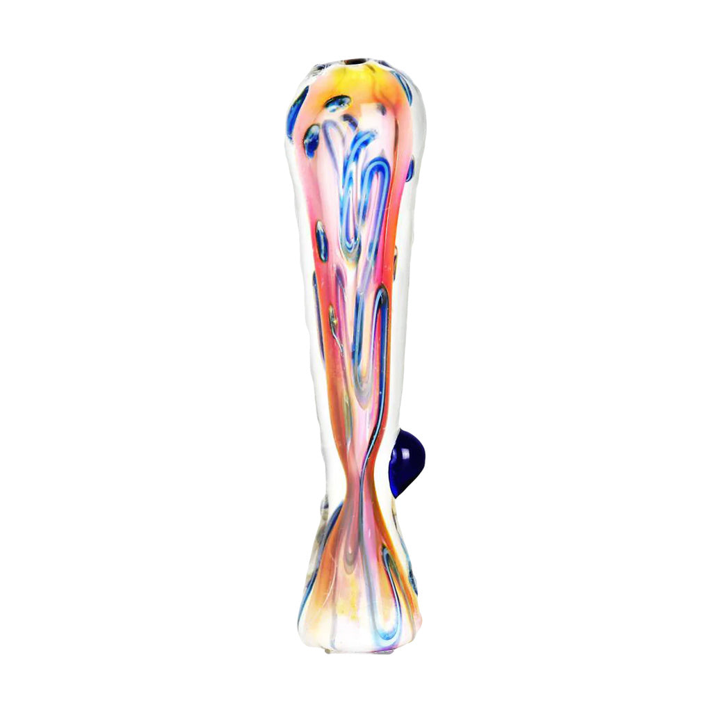 Fumed Tropical Sunset Glass Tasters, compact 3.5" chillum design, for dry herbs, front and angle view