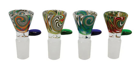 Colorful funnel shaped borosilicate glass herb slides for bongs, 18-19mm female joint size, front view