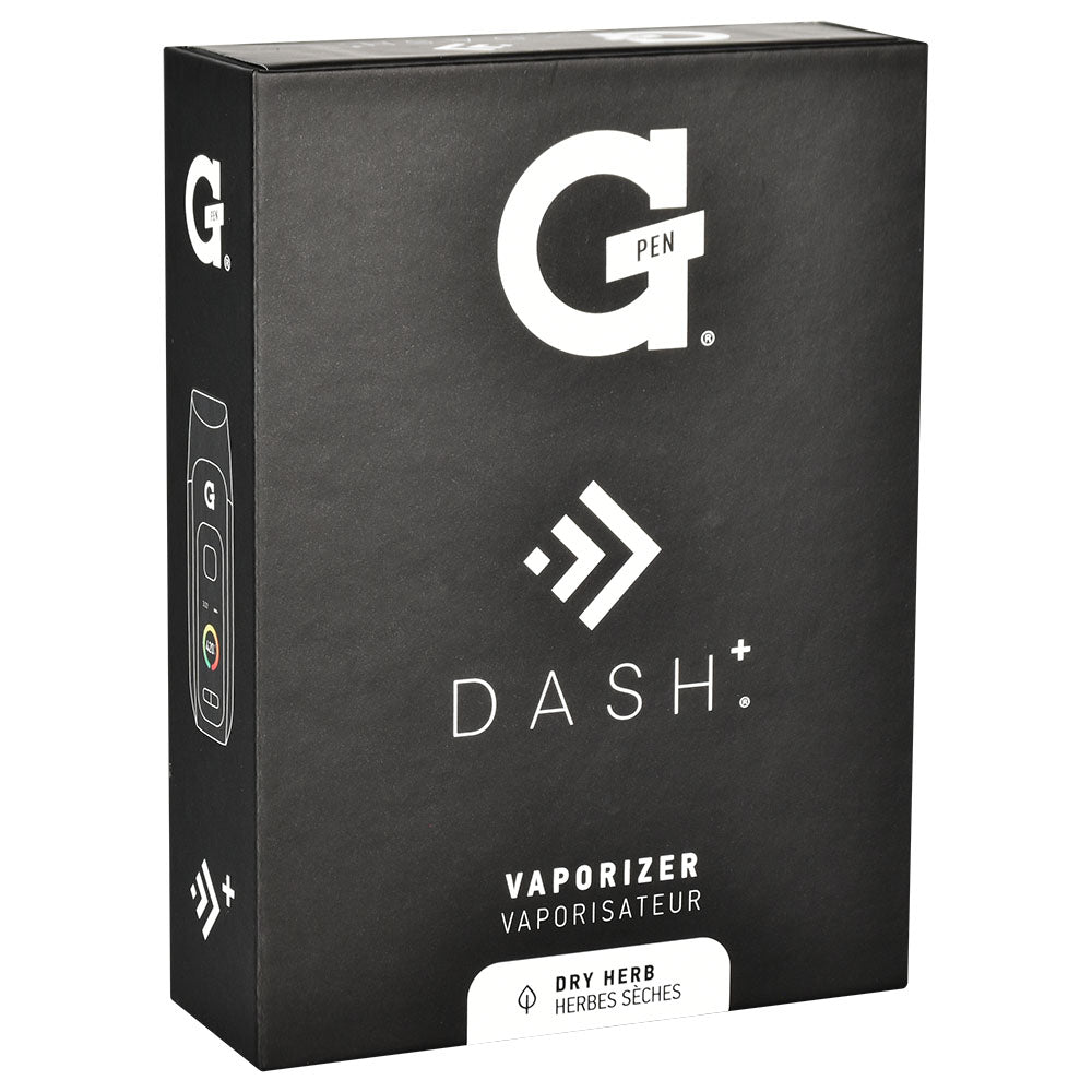 G Pen Dash+ Dry Herb Vaporizer packaging, 1800mAh battery, black, front view