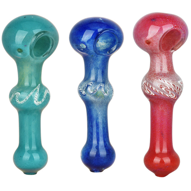 Galaxy Galactic Center Micro-Frit Spoon Pipes in assorted colors, 5.5" borosilicate glass, front view