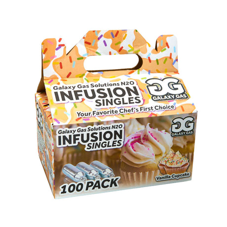Galaxy Gas Infusion Cream Chargers Vanilla Cupcake Flavor, 100pc Box Front View
