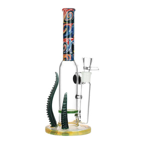 Galaxy Kraken Water Pipe with intricate design, 9.75" tall, 14mm female joint, front view on white