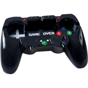 Black game controller shaped polyresin ashtray, medium size, top view, fun novelty design