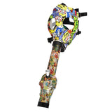 Colorful Skull Gas Mask with Acrylic Water Pipe, 10.25" height, side view on white background