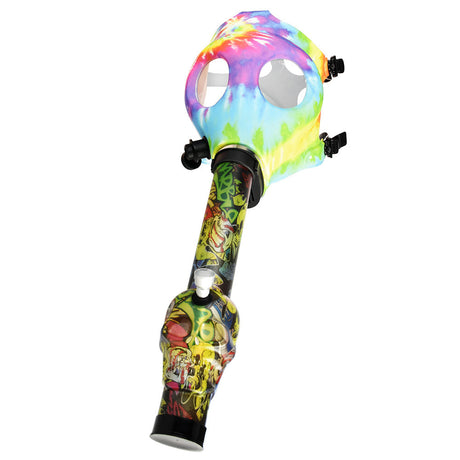 Tie Dye Gas Mask with Acrylic Water Pipe, 10.25" Height, Front View on White Background