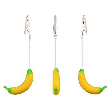 Gator Klips Banana Memo Clip set, 4.5" silicone & steel, front and side views