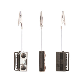Gator Klips Boom Box Memo Clips in 14pc Jar, Silicone and Steel, Front and Side Views