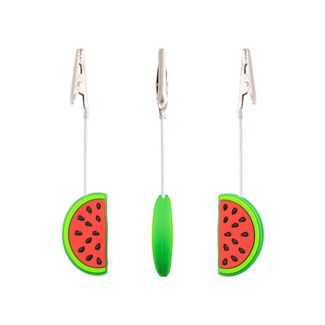 Gator Klips Watermelon Memo Clips, 4.5" size, 14pc Jar, silicone and steel, front and side views