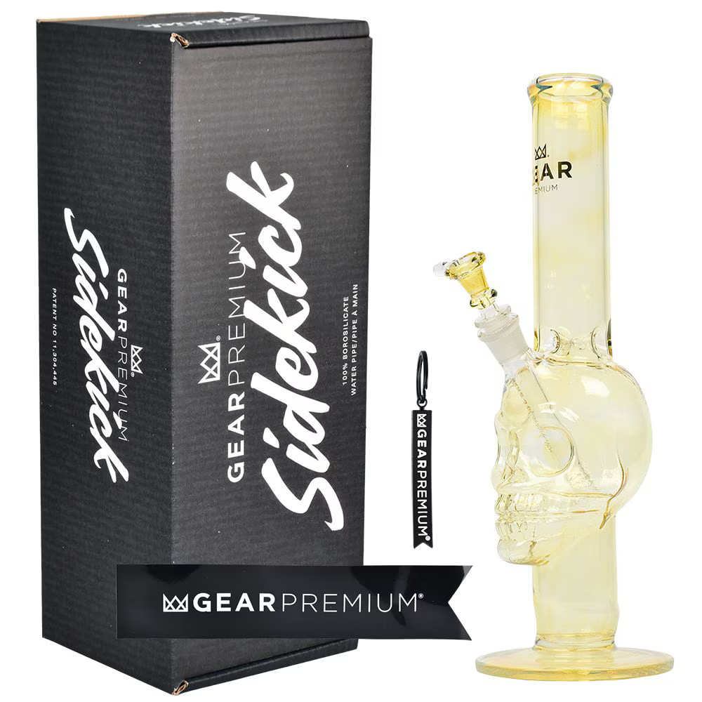 Gear Premium Color Changing Skull Straight Tube Glass Water Pipe | 15" | 14mm F | Licensed Gift Box Included