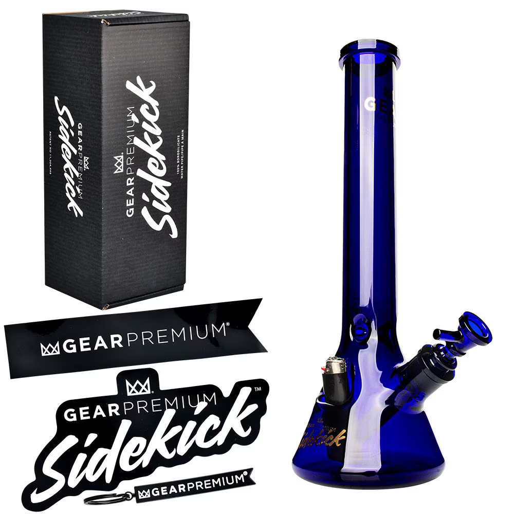 Gear Premium Sidekick Glass Beaker Water Pipe | Blue | 15" | 14mm F | Licensed Gift Box Included