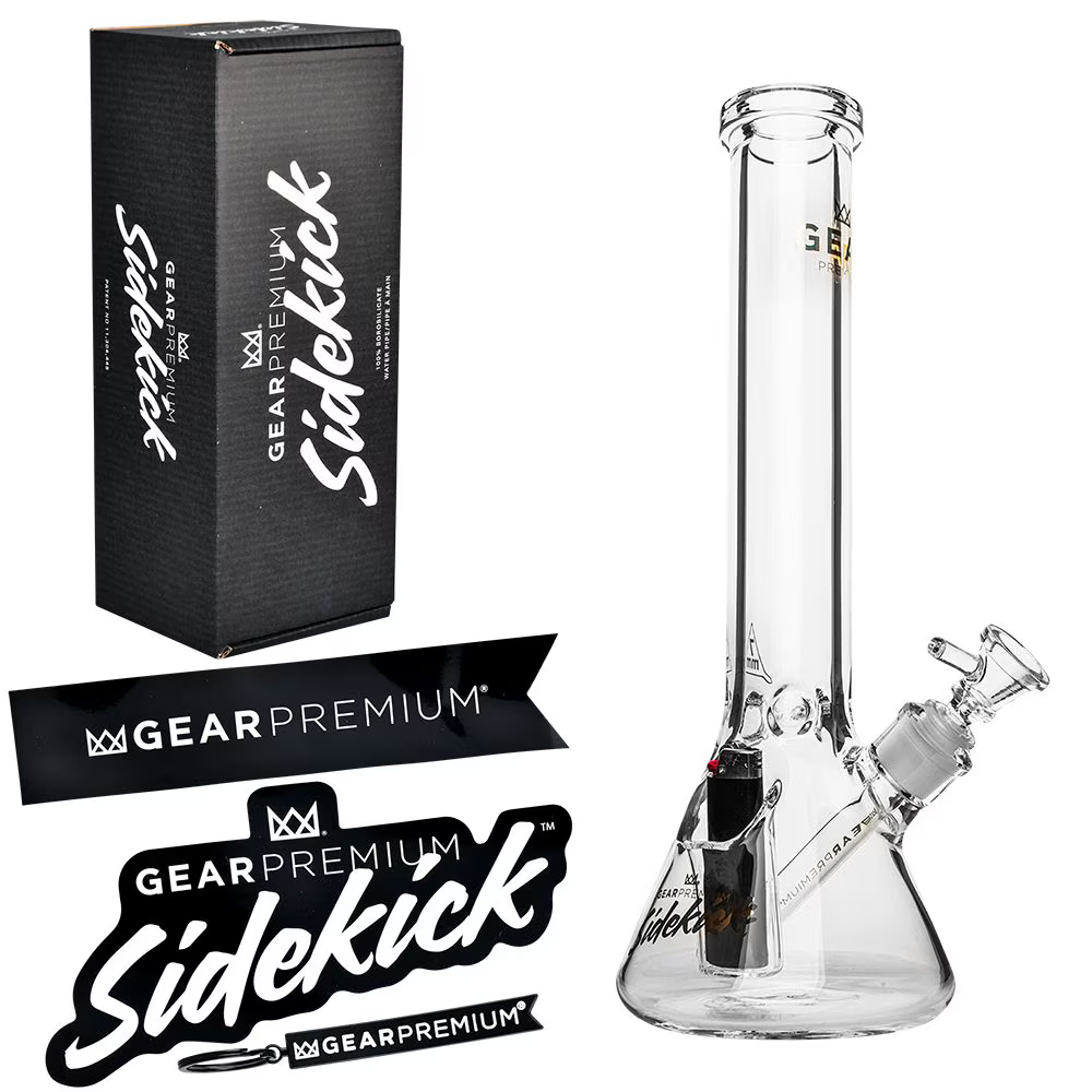 Gear Premium Sidekick Glass Beaker Water Pipe | Clear | 15" | 14mm F | Licensed Gift Box Included