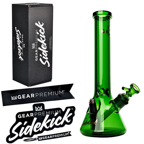 Gear Premium Sidekick Glass Beaker Water Pipe | Green | 15" | 14mm F | Licensed Gift Box Included