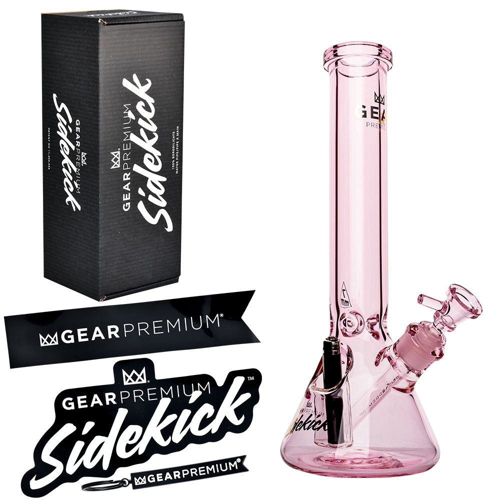 Gear Premium Sidekick Glass Beaker Water Pipe | Pink | 15" | 14mm F | Licensed Gift Box Included