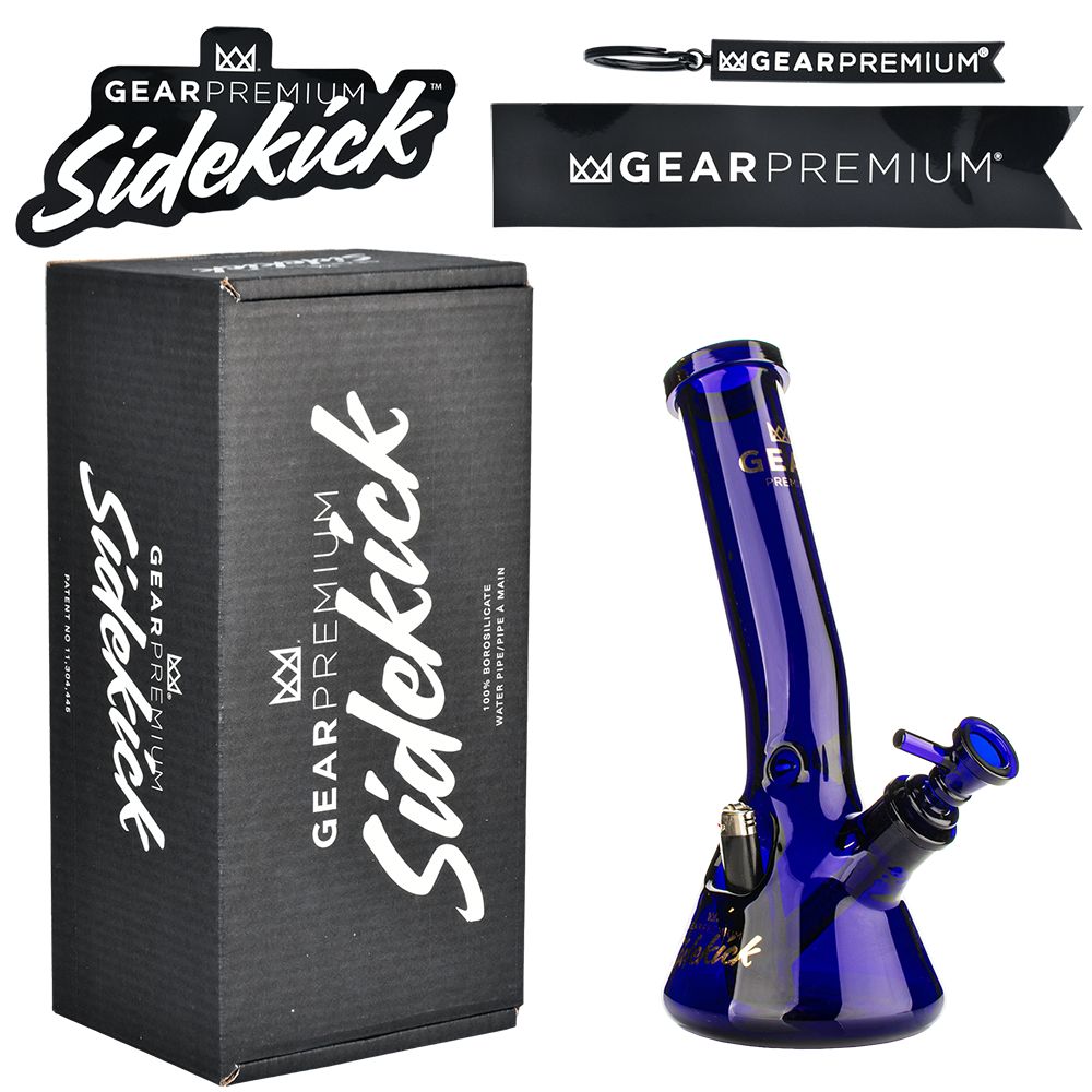 Gear Premium Sidekick Laid Back Glass Beaker Water Pipe | Blue | 12" | 14mm F | Licensed Gift Box Included