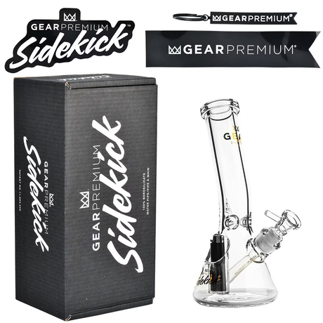 Gear Premium Sidekick Laid Back Glass Beaker Water Pipe | Clear | 12" | 14mm F | Licensed Gift Box Included