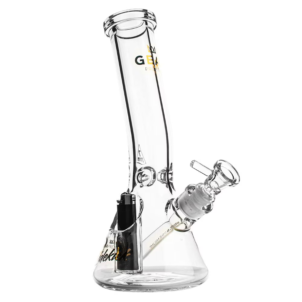 Gear Premium Sidekick Laid Back Glass Beaker Water Pipe | Clear | 12" | 14mm F | Licensed Gift Box Included