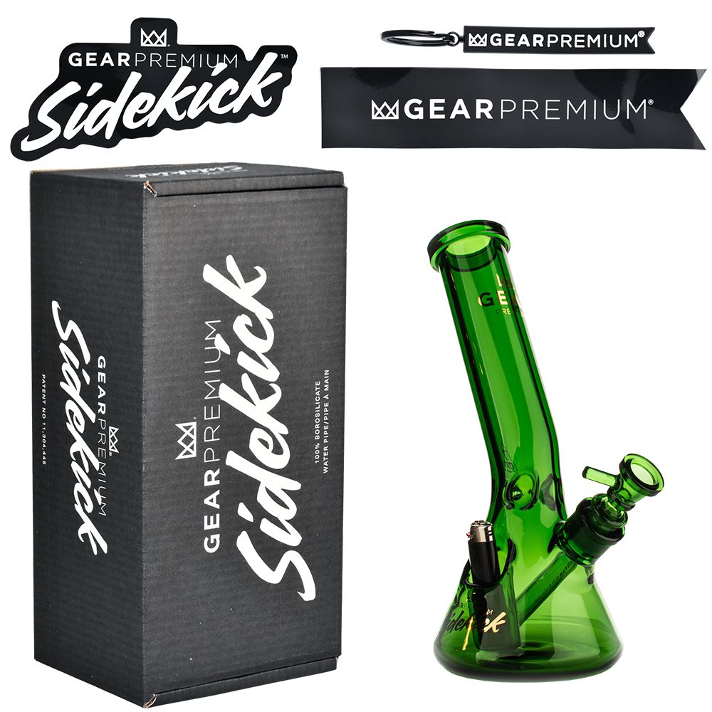 Gear Premium Sidekick Laid Back Glass Beaker Water Pipe | Green | 12" | 14mm F | Licensed Gift Box Included