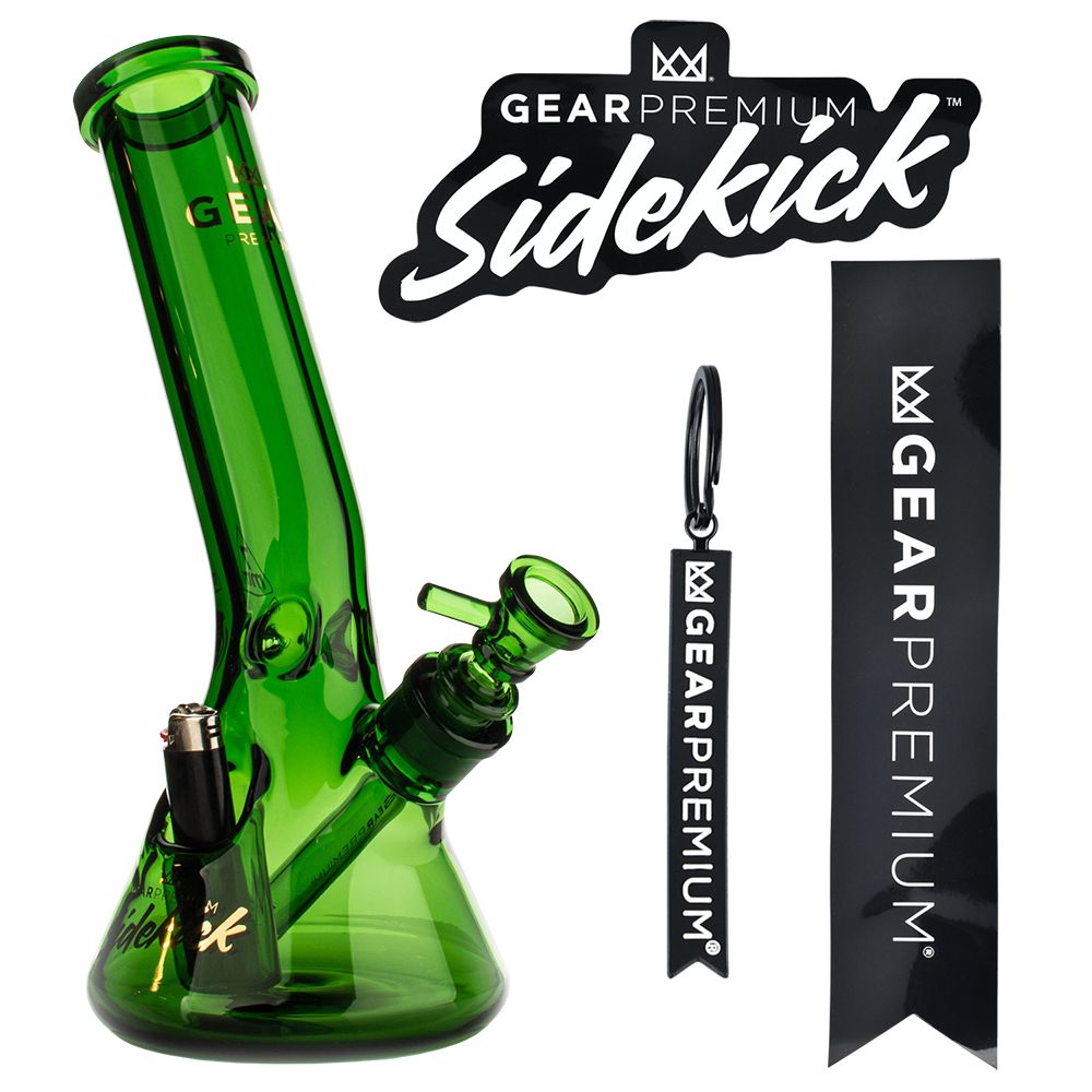 Gear Premium Sidekick Laid Back Glass Beaker Water Pipe | Green | 12" | 14mm F | Licensed Gift Box Included