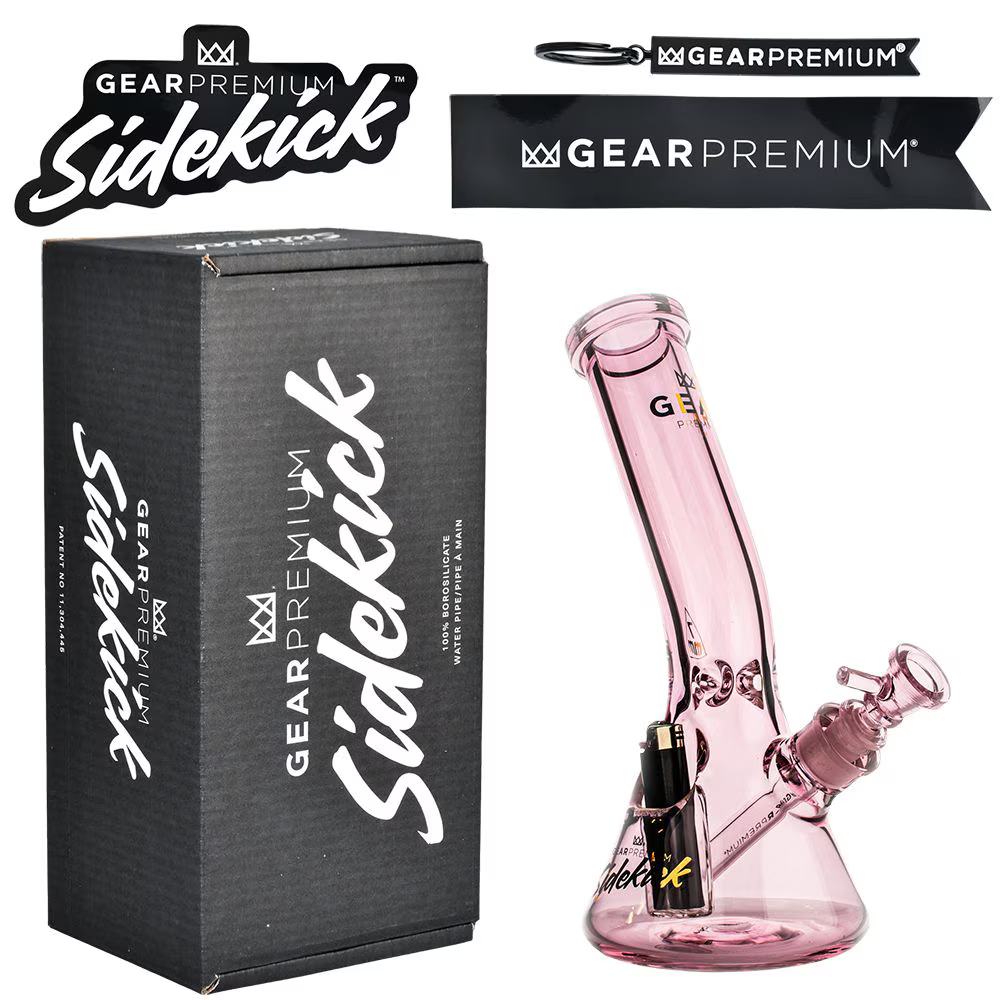 Gear Premium Sidekick Laid Back Glass Beaker Water Pipe | Pink | 12" | 14mm F | Licensed Gift Box Included