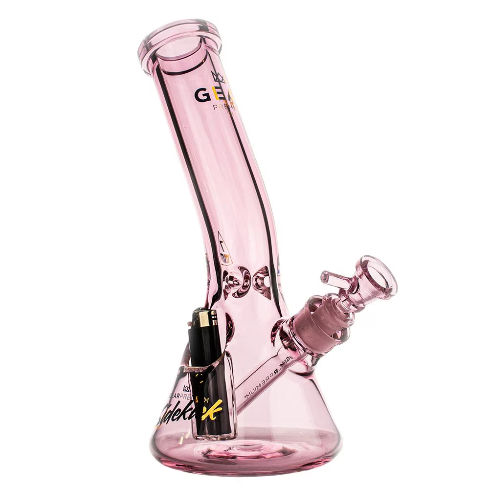 Gear Premium Sidekick Laid Back Glass Beaker Water Pipe | Pink | 12" | 14mm F | Licensed Gift Box Included