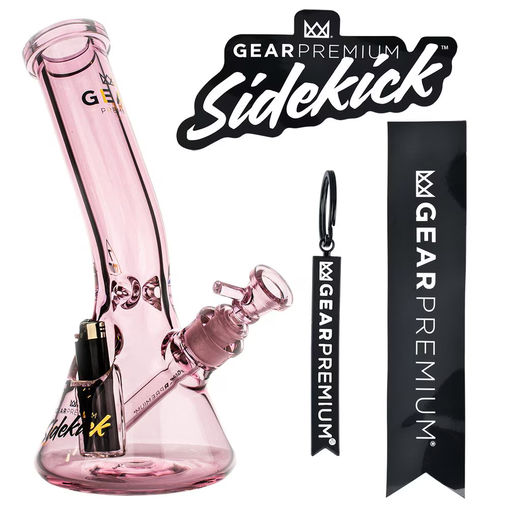 Gear Premium Sidekick Laid Back Glass Beaker Water Pipe | Pink | 12" | 14mm F | Licensed Gift Box Included