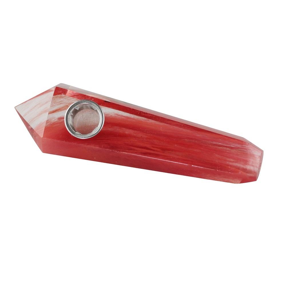 Gemstx Gemstone Hand Pipe in Red with Polished Finish - Side View