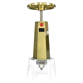GEMSTX Solventless Rosin Extractor in steel with organic material press, front view on white background